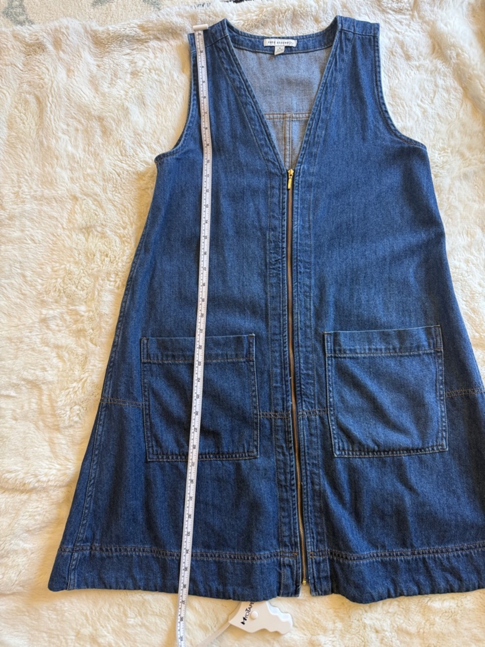 FREE ASSEMBLY DENIM ZIP FRONT JUMPER DRESS MEDIUM WASH CASUAL MINI SIZE S - Picture 5 of 7
